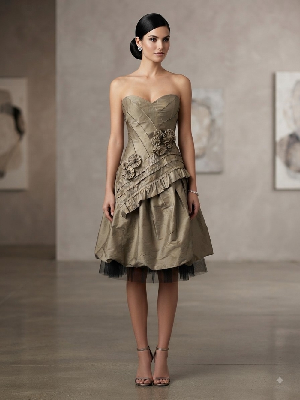 BCBGMaxAzria Strapless Taffeta Cocktail Dress With Tulle Underskirt Size 6